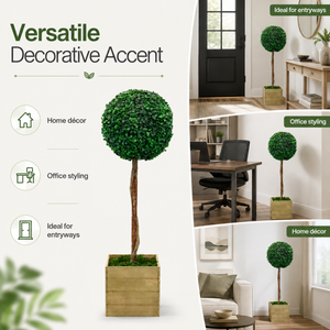 Artificial Bay Ball Topiary Tree in Wooden Planter