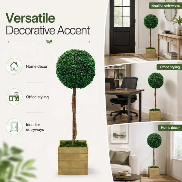 Artificial Bay Ball Topiary Tree in Wooden Planter