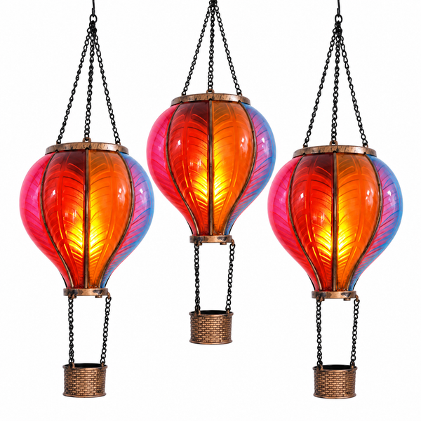 Pack of 3 Solar Multi-Coloured Hot Air Balloon Hanging Lights – 32cm
