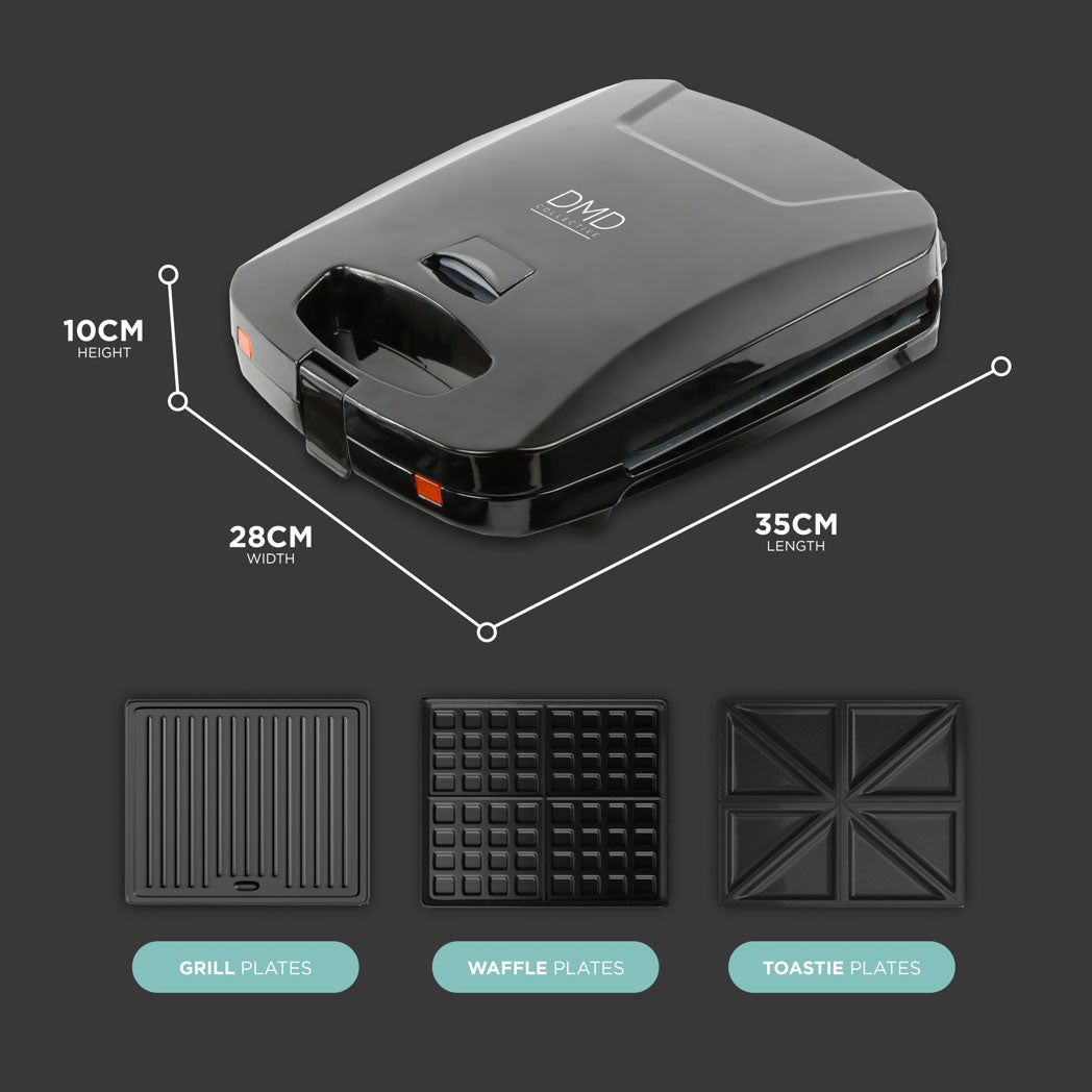 3-in-1 Toastie Maker with Waffle & Grill Plates