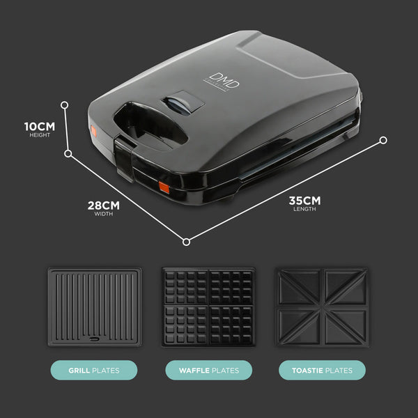 Toastie Maker - 3-in-1 with Waffle and Grill Plates