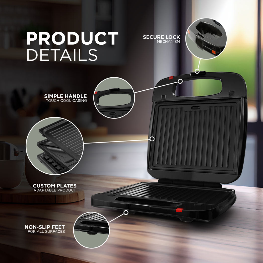 3-in-1 Toastie Maker with Waffle & Grill Plates