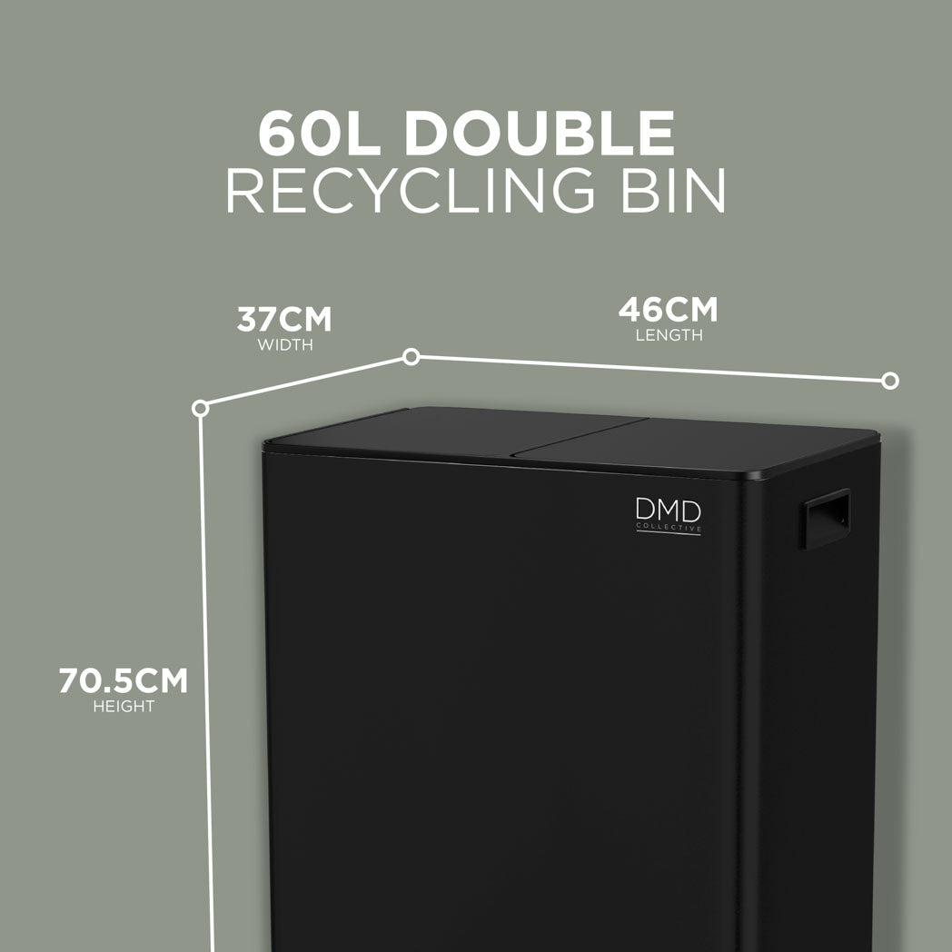 60L Dual Stainless Steel Rubbish Bin