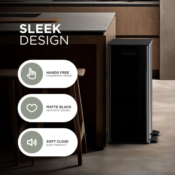 Stainless Steel Rubbish Bin - 63L, Dual Design