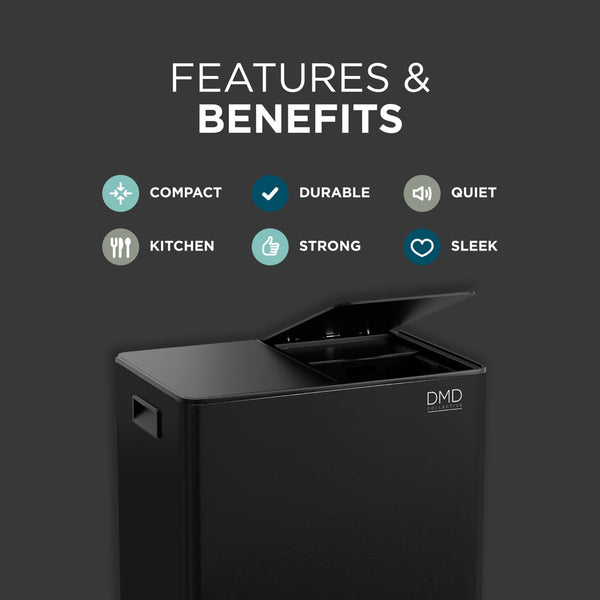 Stainless Steel Rubbish Bin - 63L, Dual Design
