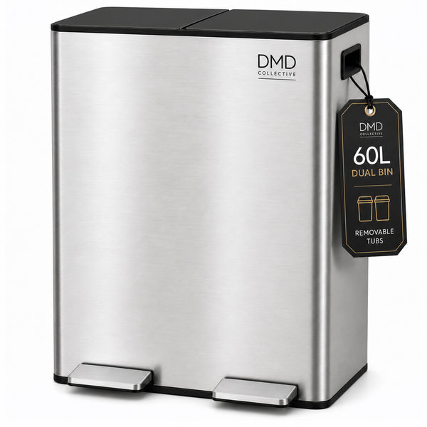 Dual Kitchen Bin – 60L Stainless Steel Waste & Recycling Bin