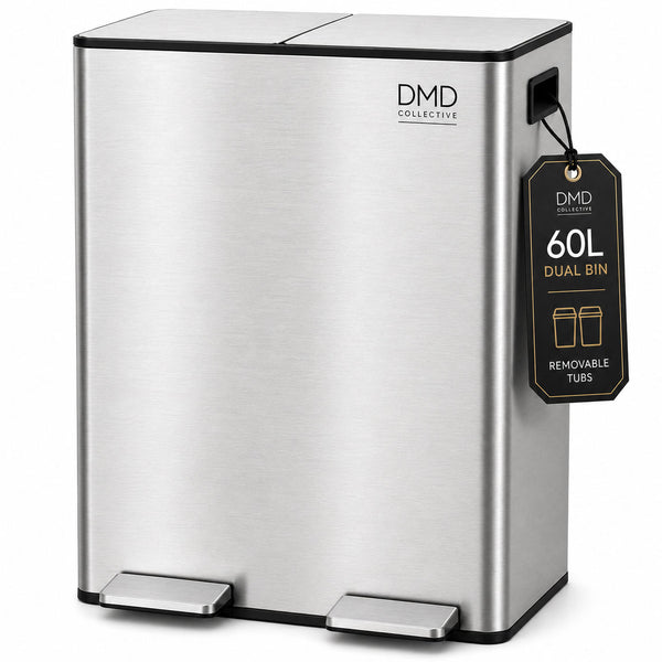 Dual Kitchen Bin – 60L Stainless Steel Waste & Recycling Bin
