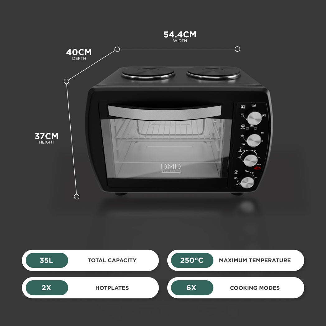 35L Mini Oven with Dual Hot Plates & Rotisserie – All-in-One Cooker