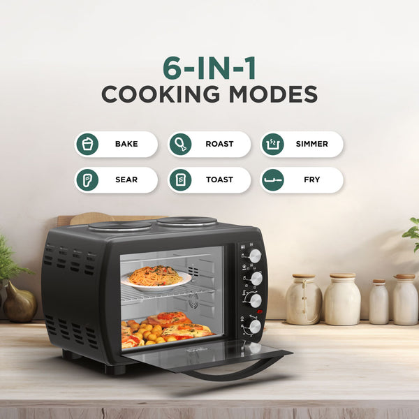 Mini Oven All-in-One Cooker - 35L with Dual Hot Plates