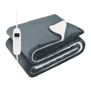Heated Electric Blanket - Sherpa Fleece, Auto-Off, 9 Heat Levels, Grey