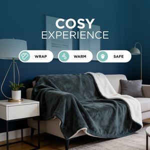 Heated Electric Blanket - Sherpa Fleece, Auto-Off, 9 Heat Levels, Grey