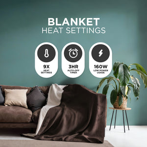 Heated Electric Blanket – Sherpa Fleece, Auto-Off & 9 Heat Levels, Brown