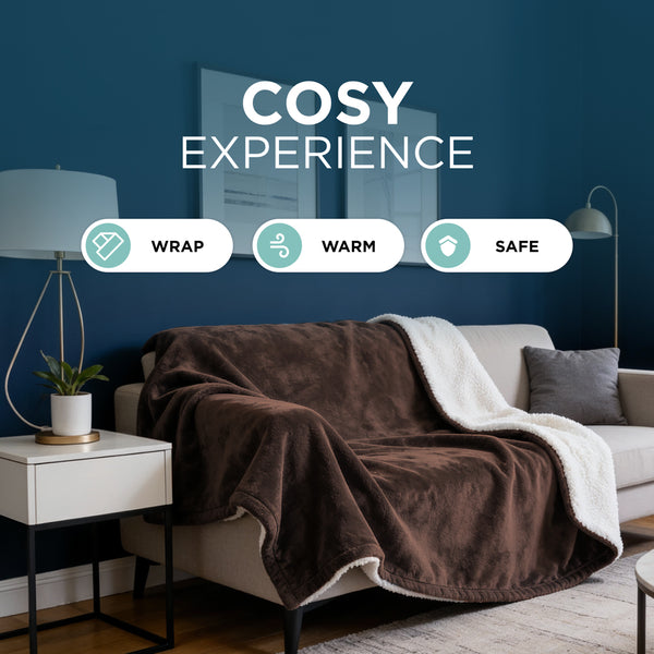 Heated Electric Blanket – Sherpa Fleece, Auto-Off & 9 Heat Levels, Brown