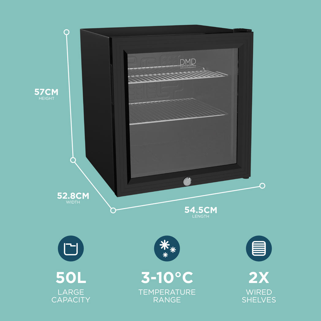 50L Glass Mini Fridge with Lock & Key