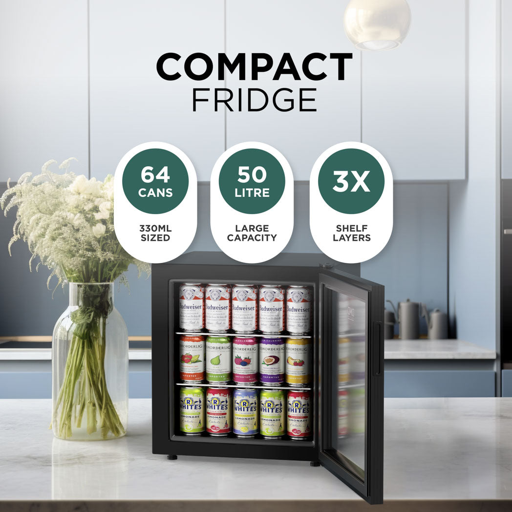 50L Glass Mini Fridge with Lock & Key
