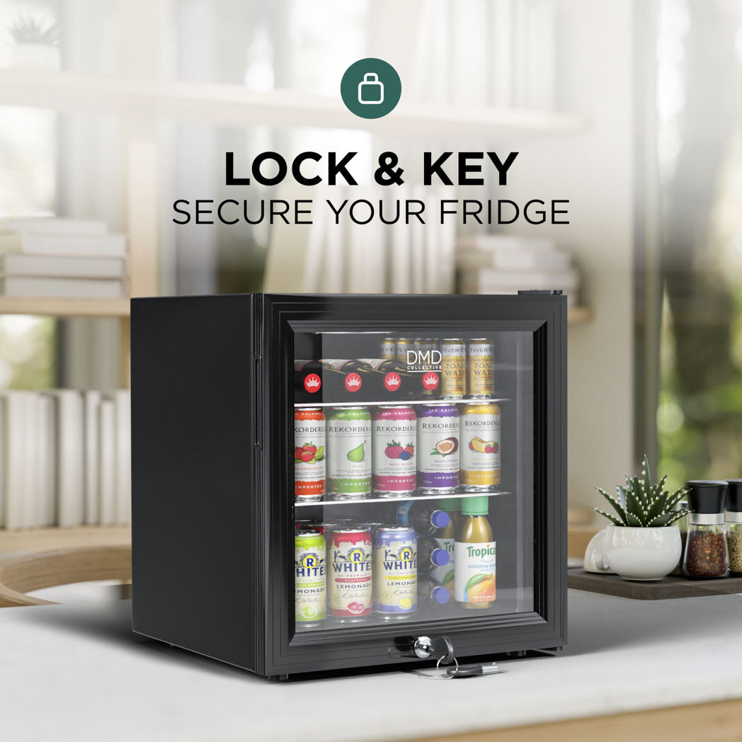 50L Glass Mini Fridge with Lock & Key