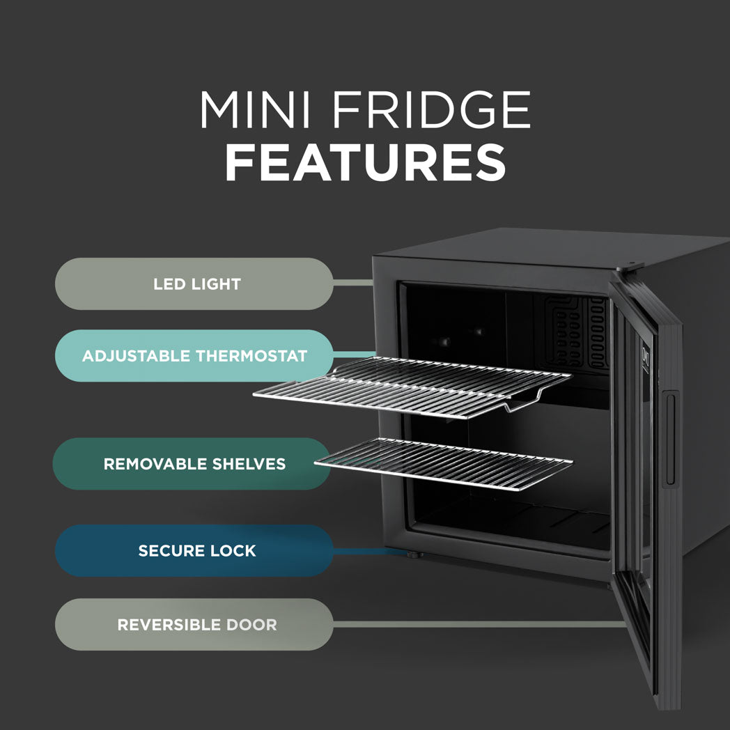 50L Glass Mini Fridge with Lock & Key