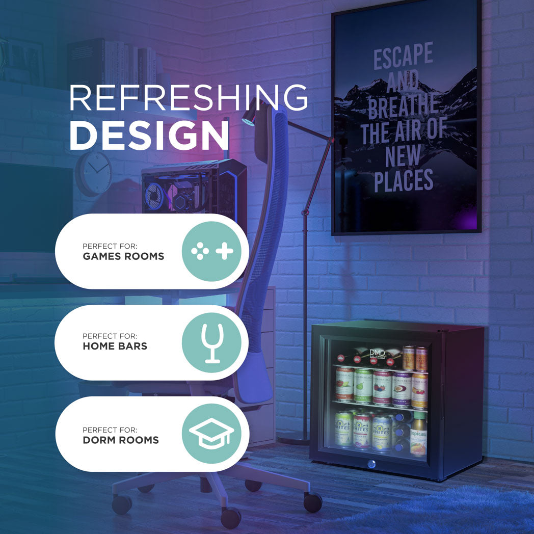 50L Glass Mini Fridge with Lock & Key