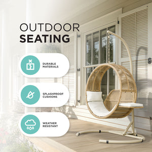 Dahlia Hanging Egg Chair with Cushions and Steel Stand