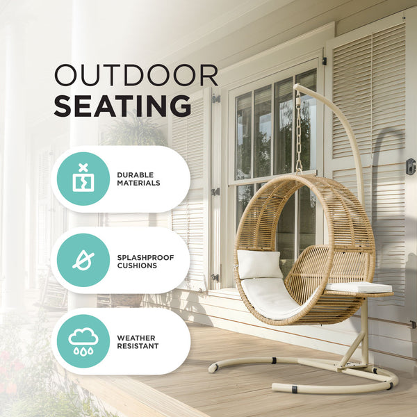 Dahlia Hanging Egg Chair with Cushions and Steel Stand
