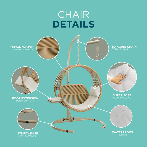 Dahlia Hanging Egg Chair with Cushions and Steel Stand