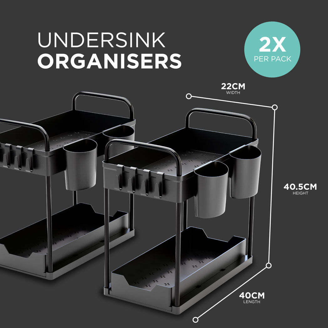 2 Pack Under Sink Storage Kitchen Organiser