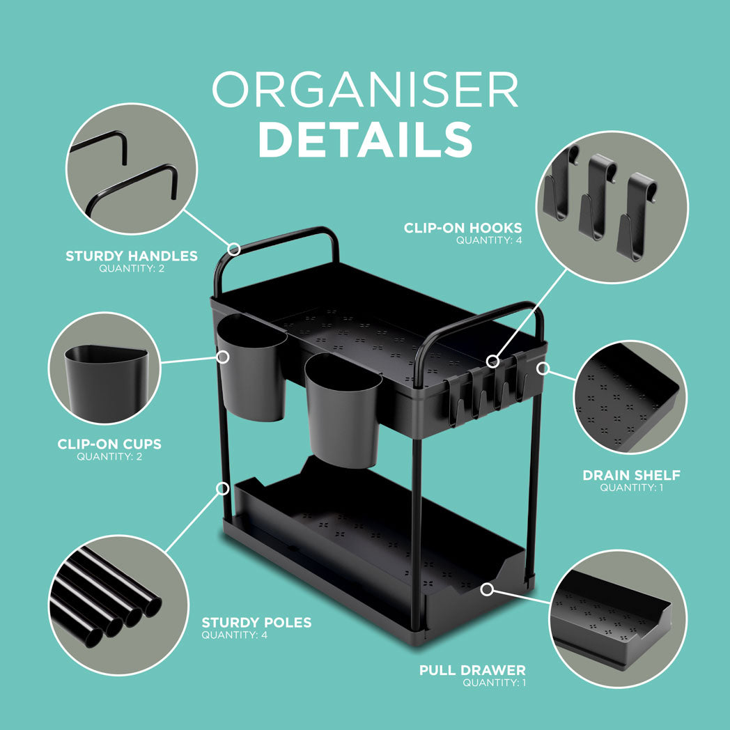 2 Pack Under Sink Storage Kitchen Organiser