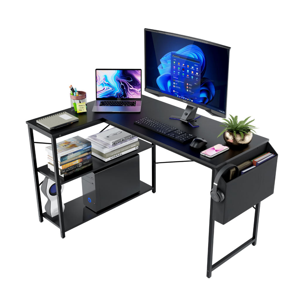 DeskMate Reversible L-Shaped Computer Desk with Storage Shelves