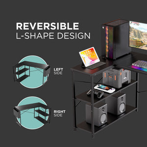 DeskMate Corner Computer Desk - Reversible with Storage Shelves