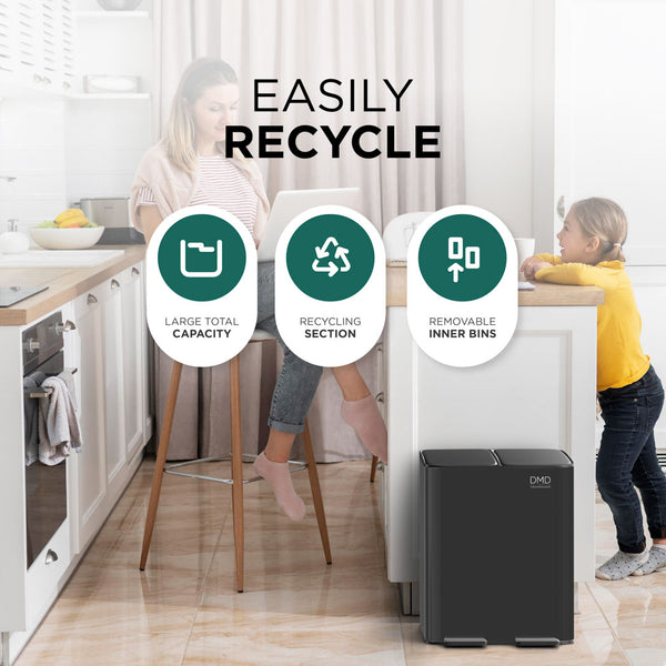 Stainless Steel Rubbish Bin - 30L, Dual Design
