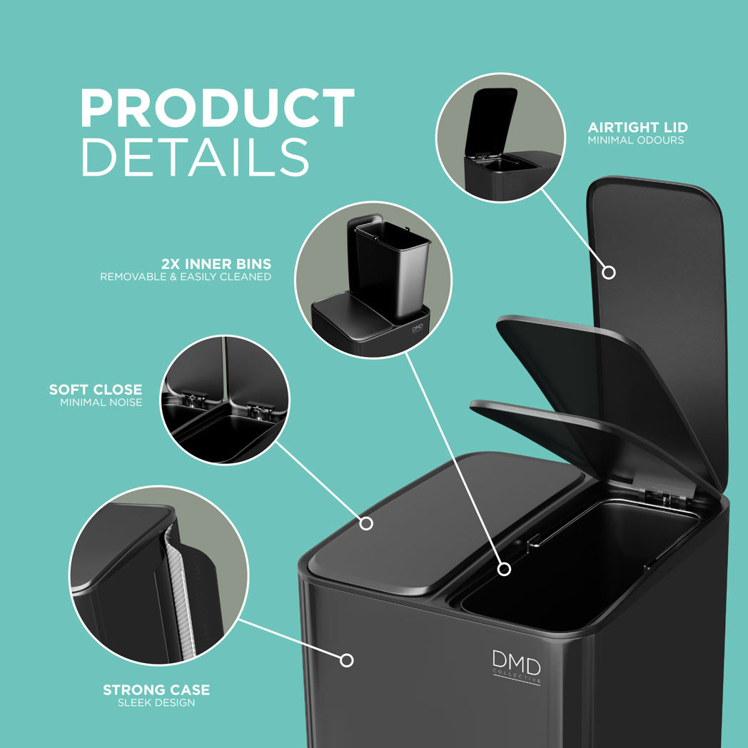 30L Dual Stainless Steel Rubbish Bin