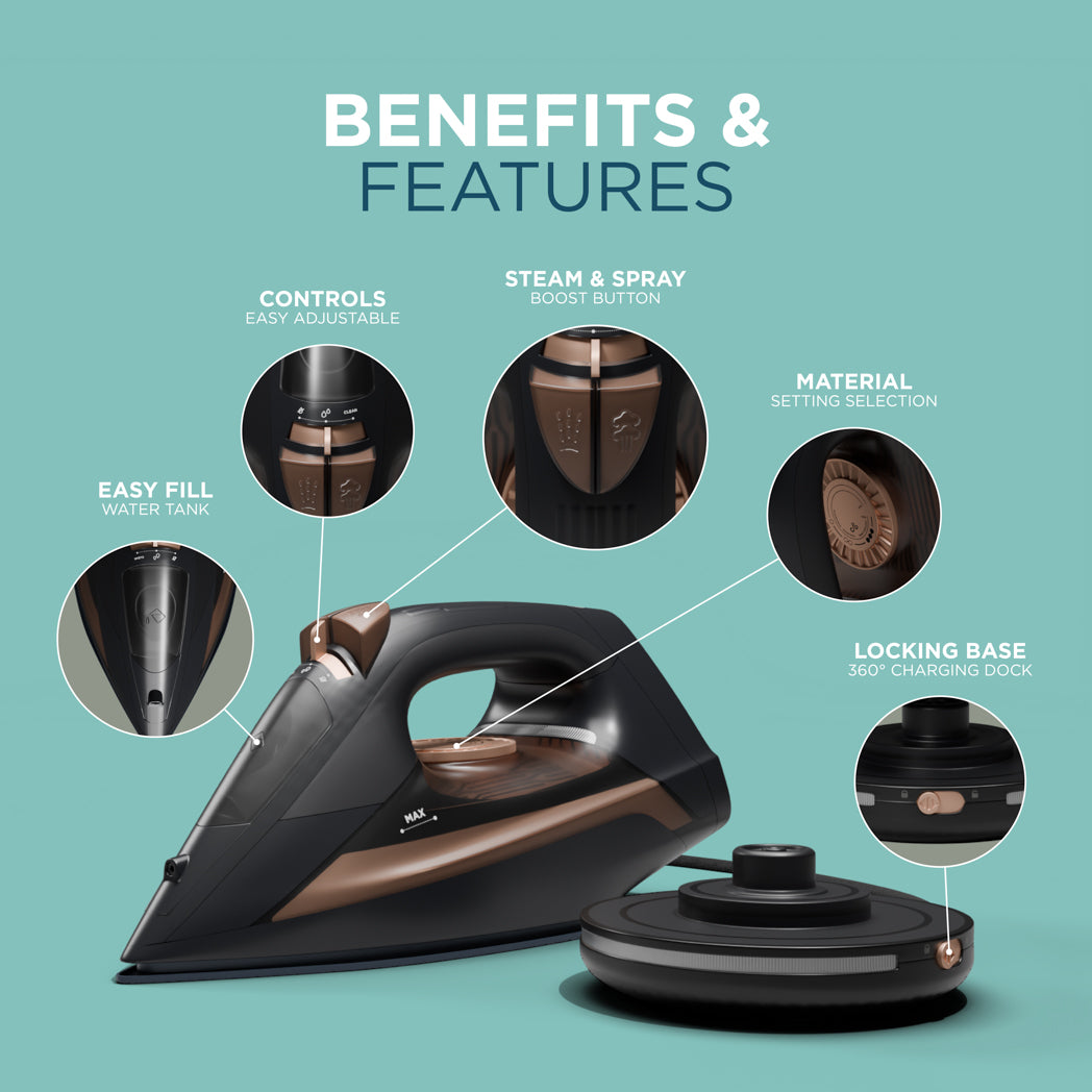 Cordless Steam Iron – 2800W Power, Ceramic Soleplate, Multi-Function