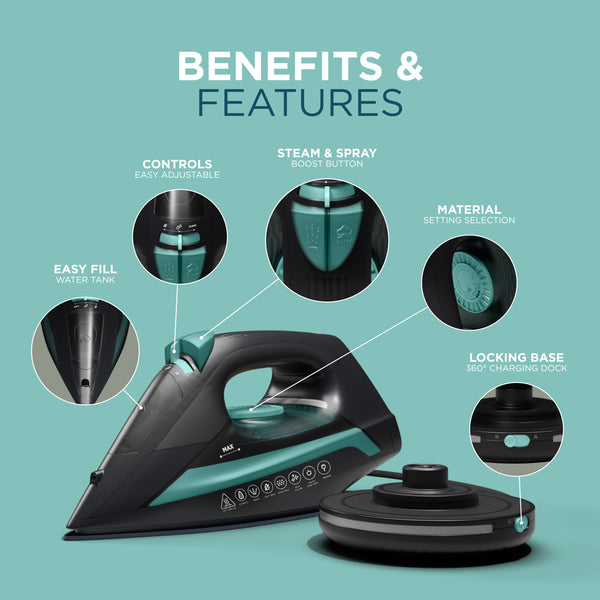 Cordless Steam Iron 2800W – Lightweight Multi-Mode Iron with Ceramic Soleplate & Vertical Steaming