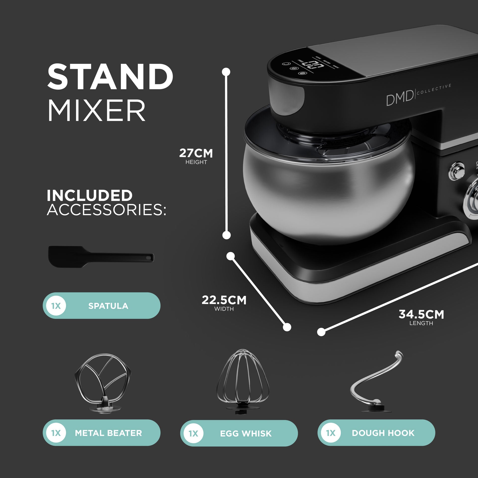 Digital 5L Stand Mixer with 6 Speeds & Tilt-Head