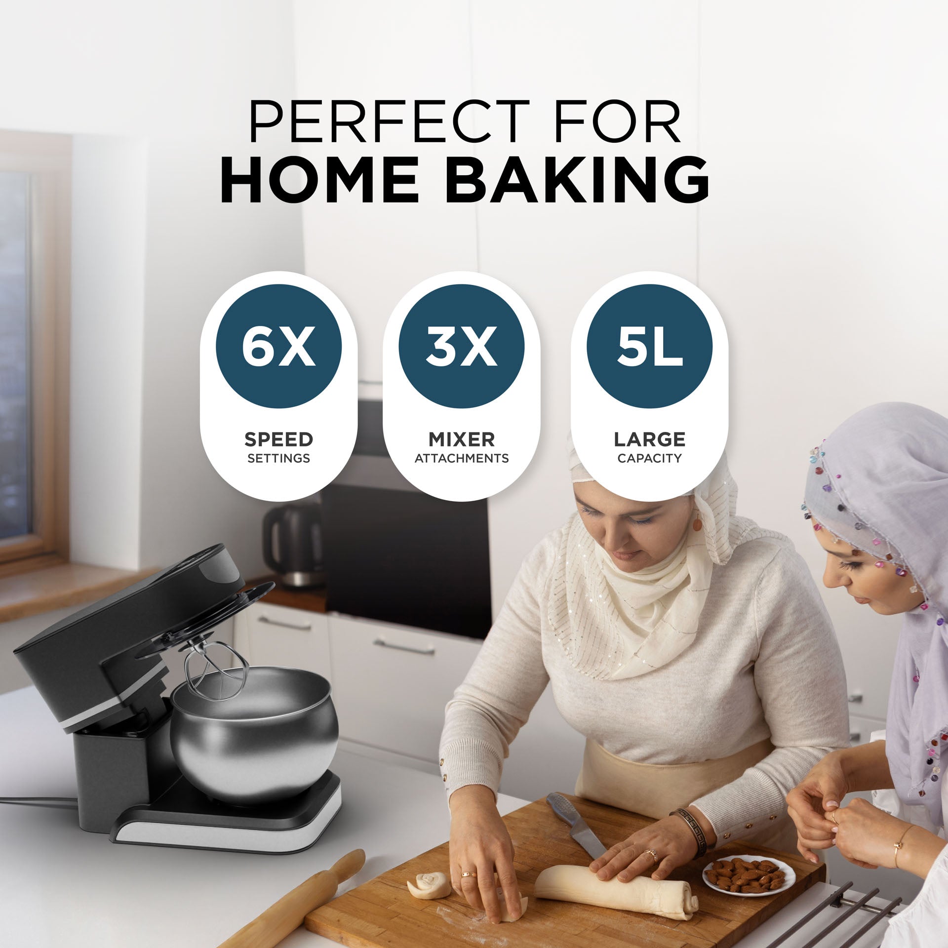 Digital 5L Stand Mixer with 6 Speeds & Tilt-Head