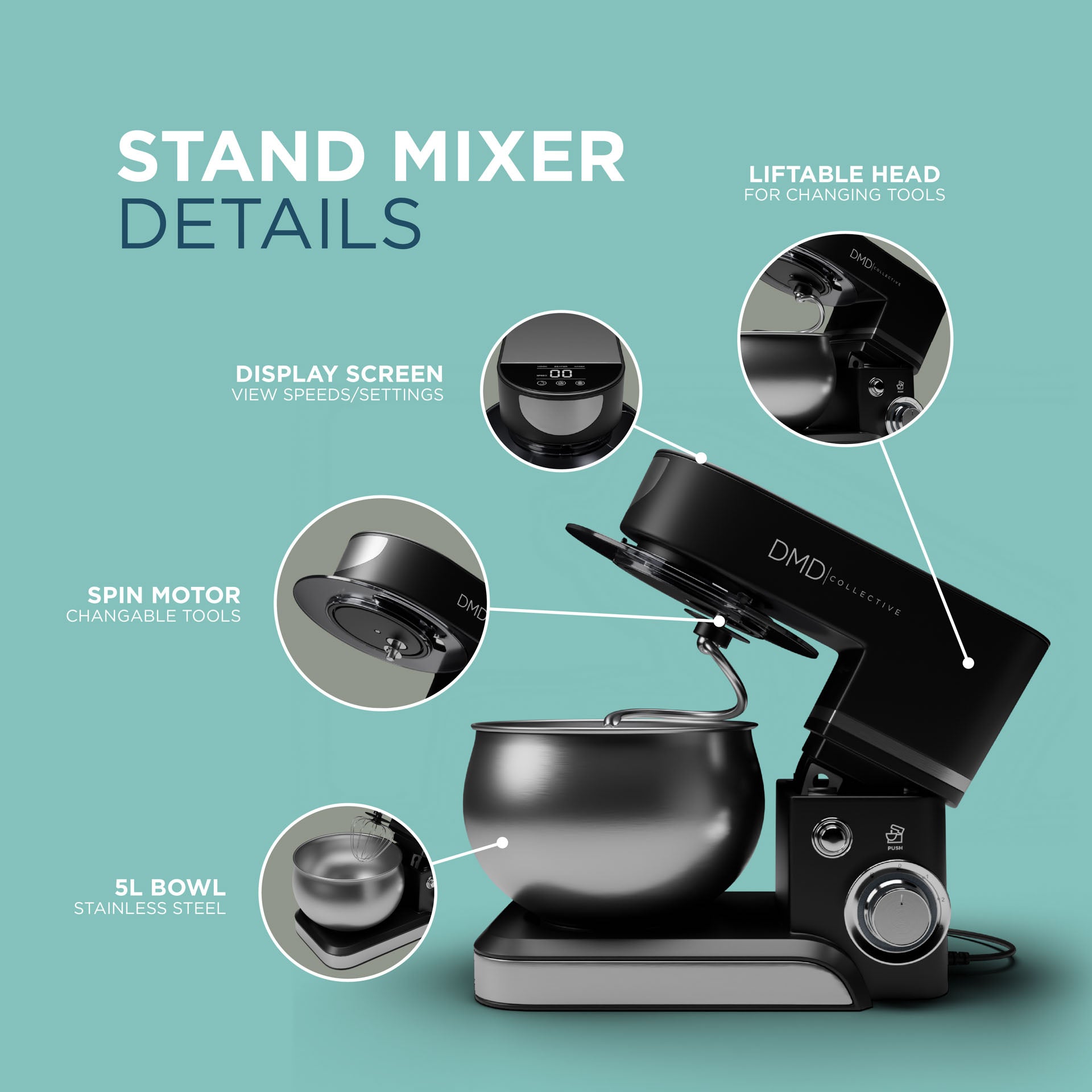 Digital 5L Stand Mixer with 6 Speeds & Tilt-Head