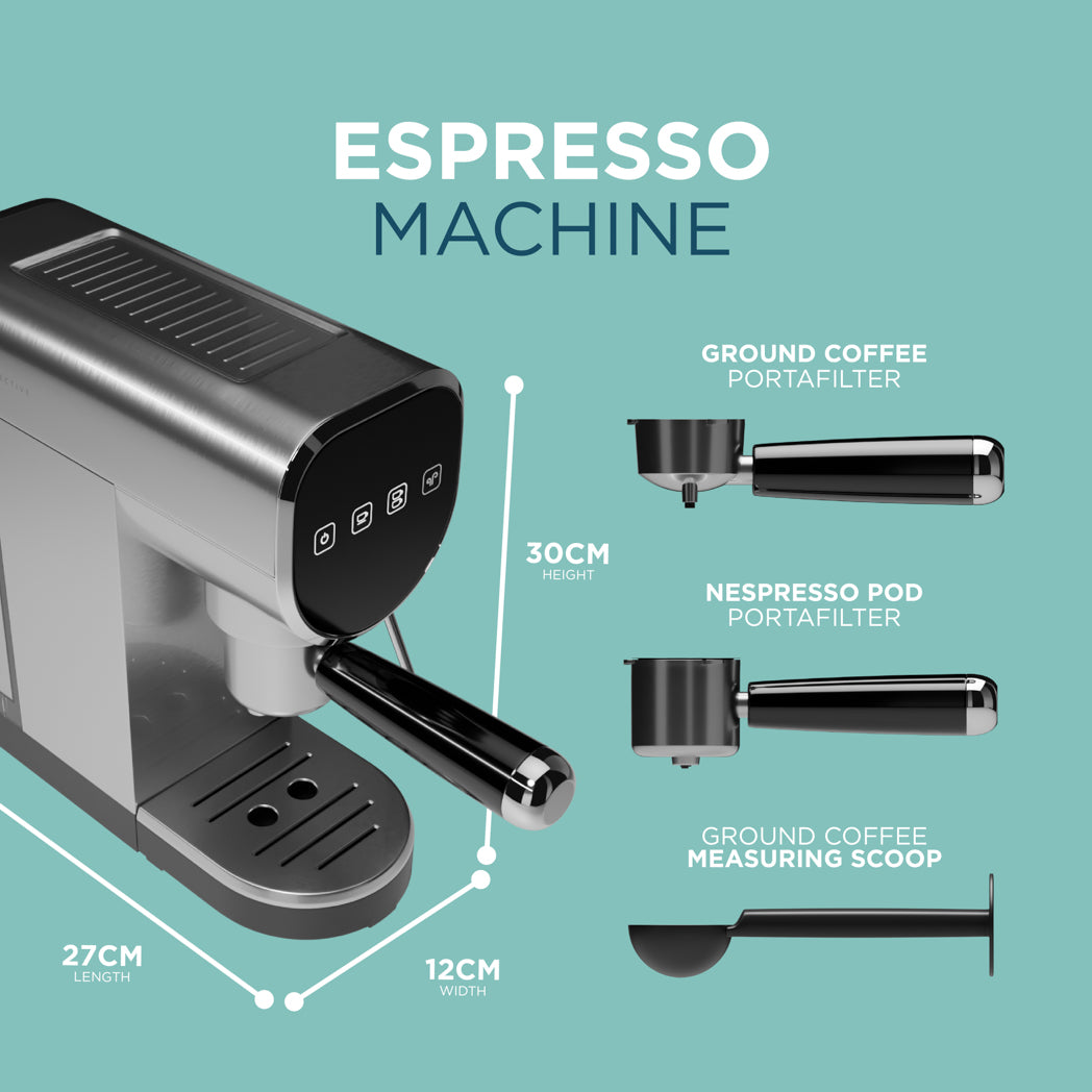 Espresso Coffee Machine – 20-Bar Pressure, Milk Frother, Capsule Compatible