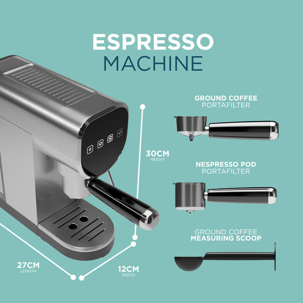 Espresso Coffee Machine - 20-Bar Pressure, Milk Frother, Capsule Compatible
