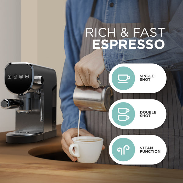 Espresso Coffee Machine - 20-Bar Pressure, Milk Frother, Capsule Compatible