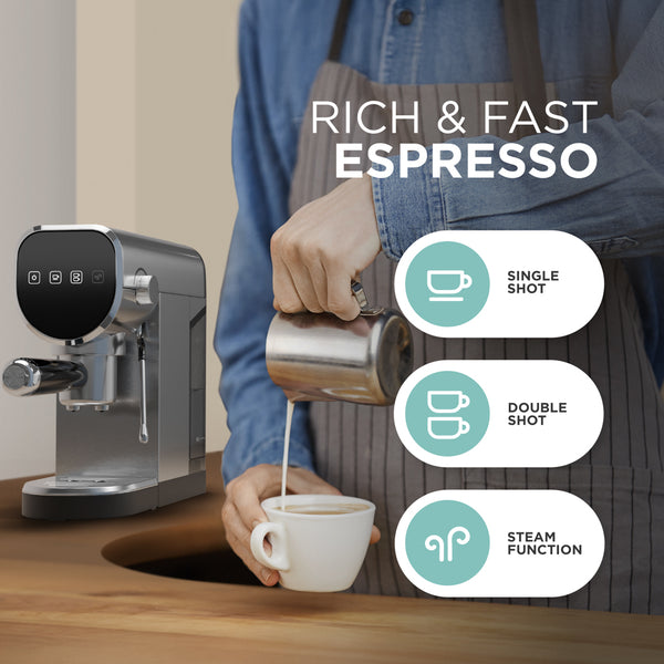 Espresso Coffee Machine - 20-Bar Pressure, Milk Frother, Capsule Compatible