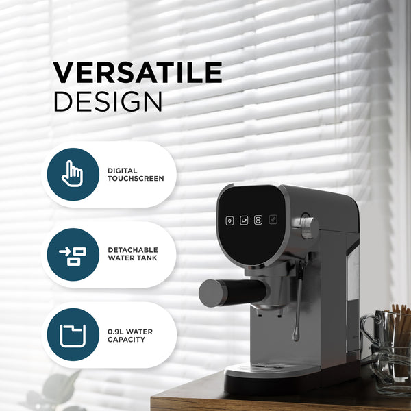 Espresso Coffee Machine - 20-Bar Pressure, Milk Frother, Capsule Compatible
