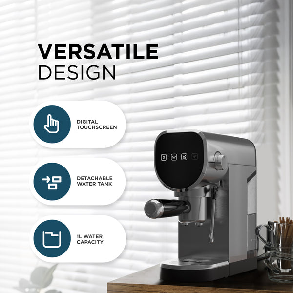 Espresso Coffee Machine - 20-Bar Pressure, Milk Frother, Capsule Compatible