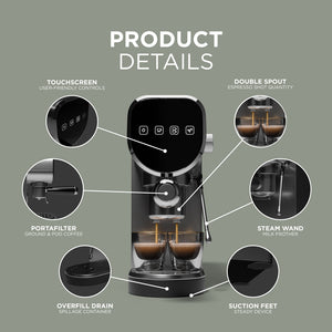 Espresso Coffee Machine - 20-Bar Pressure, Milk Frother, Capsule Compatible