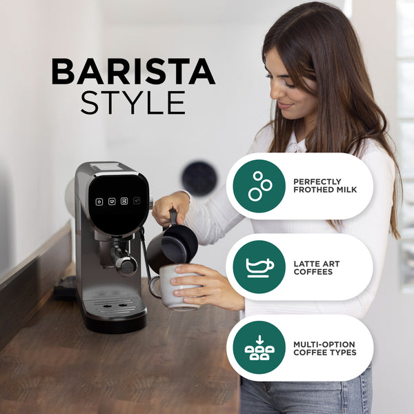 Espresso Coffee Machine - 20-Bar Pressure, Milk Frother, Capsule Compatible