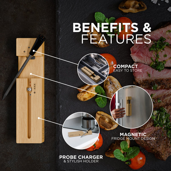 Wireless Meat Thermometer, 100m Bluetooth with Temp Alarm