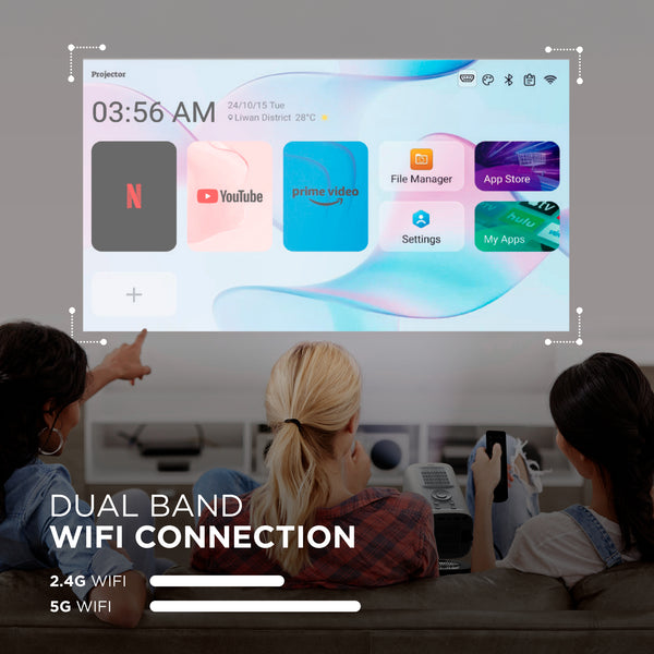 4K Supported Projector, 18000 Lumen FHD 1080P WiFi6 Bluetooth