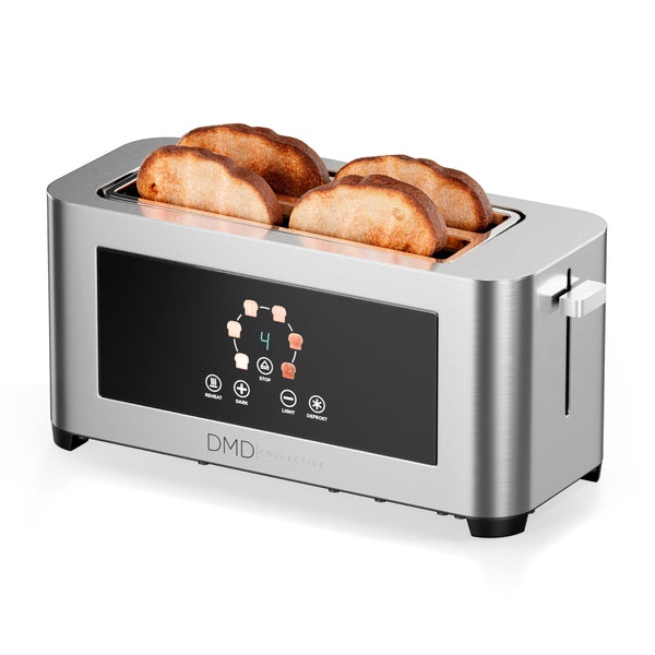 Touchscreen 4 Slice Long Slot Toaster Stainless Steel, 6 Browning Levels, Defrost Reheat & Cancel Functions, 1400W