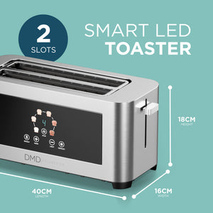 Touchscreen 4 Slice Long Slot Toaster Stainless Steel, 6 Browning Levels, Defrost Reheat & Cancel Functions, 1400W