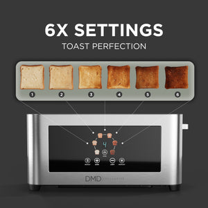 Touchscreen 4 Slice Long Slot Toaster Stainless Steel, 6 Browning Levels, Defrost Reheat & Cancel Functions, 1400W