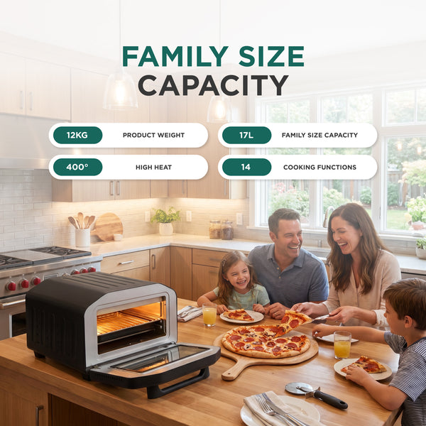 Electric Pizza Oven & Air Fryer Combo 17L – 400°C Indoor Countertop Oven, Fits 12" Pizza